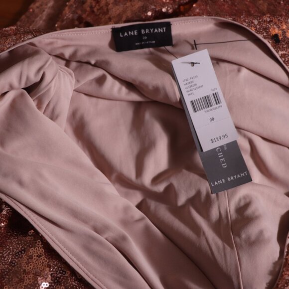 Lane Bryant Surplice Pleat-Waist Sequin Dress, rose gold champagne sequin, 20 - Picture 8 of 12